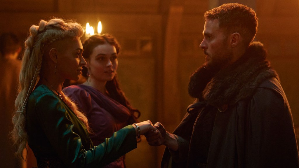 Iain De Caestecker, Jordan Alexandra, and Emily John in The Winter King (Photo Credit - MGM Plus)