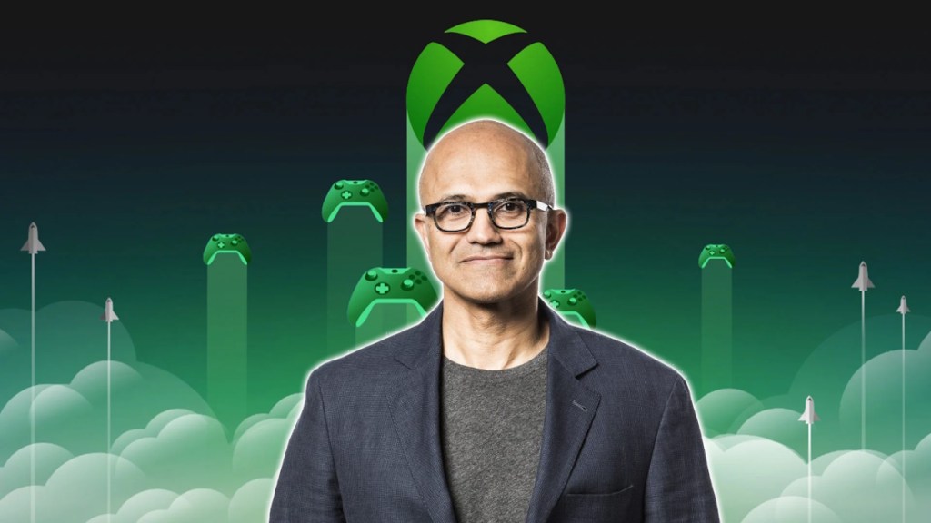 Satya Nadella over Xbox background