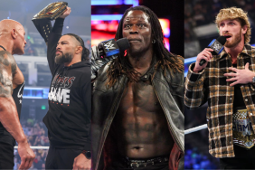 WWE Superstars The Rock, Roman Reigns, R Truth and Logan Paul