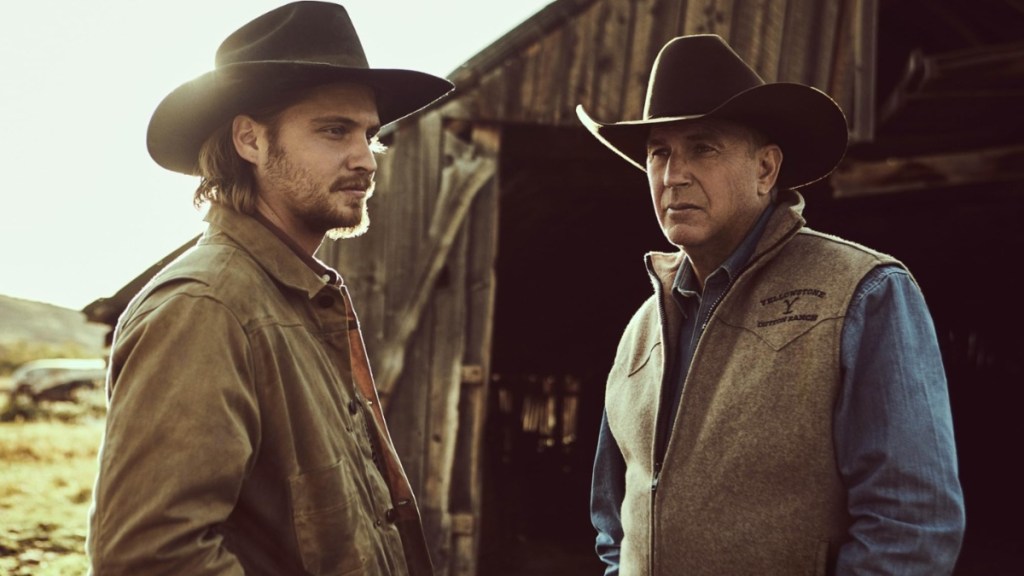 Luke Grimes and Kevin Costner in Yellowstone