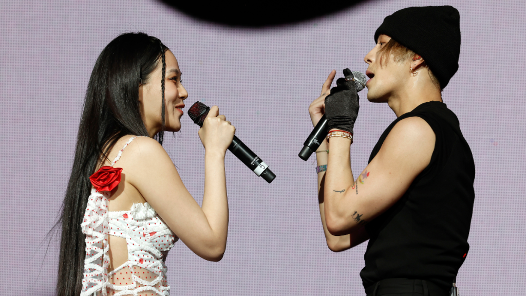 Bibi and Jackson Wang perform during the 88rising Futures showcase at the Mojave Tent during the 2024 Coachella Valley Music and Arts Festival