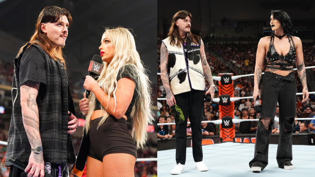 WWE Superstars Liv Morgan, Rhea Ripley and Dominik Mysterio