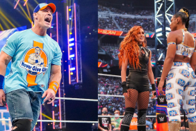 WWE Superstars John Cena, Becky Lynch and Bianca Belair