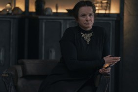 Emily Watson sits down on a chair in Dune: Prophecy.