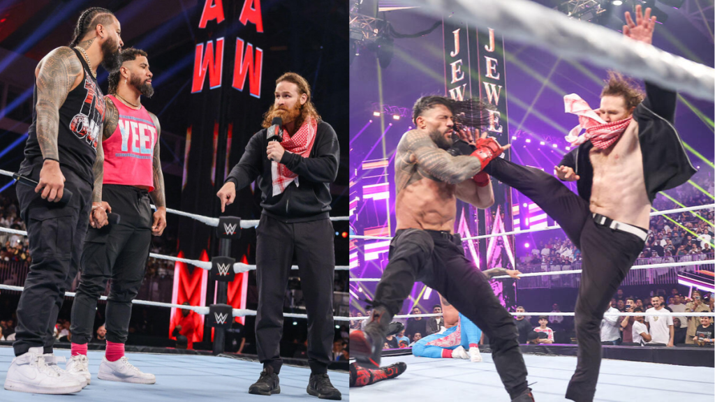 Sami Zayn, Roman Reigns, Jey Uso and Jimmy Uso were in the ring together at WWE Crown Jewel 2024