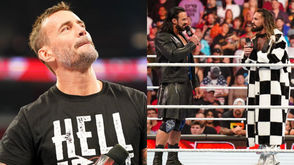 WWE RAW Superstars CM Punk, Seth Rollins and Drew McIntyre.