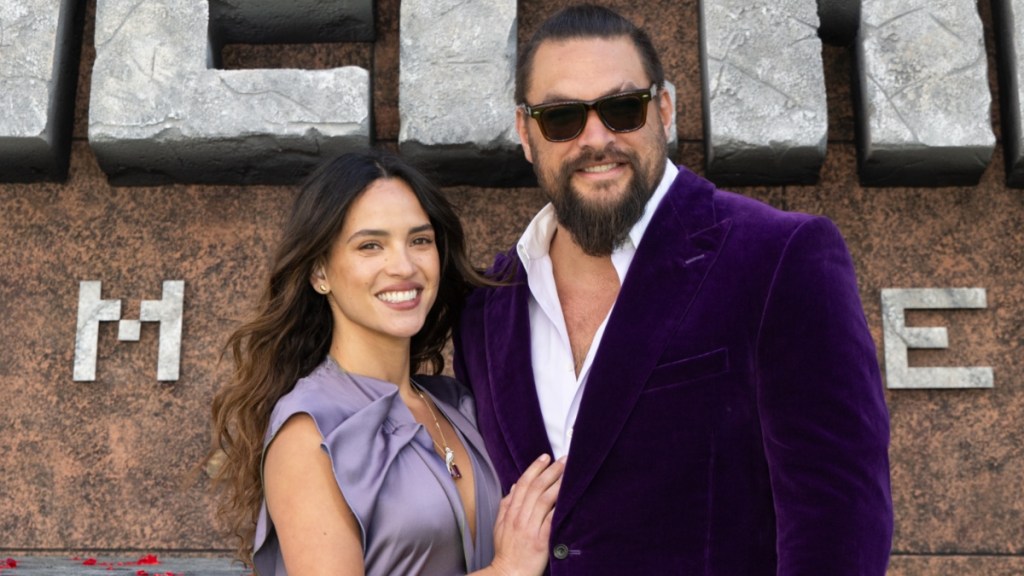 Jason Momoa & Adria Arjona Get Cozy at Minecraft Movie Premiere