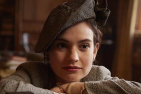 Lily James looks with her hand on her hands.