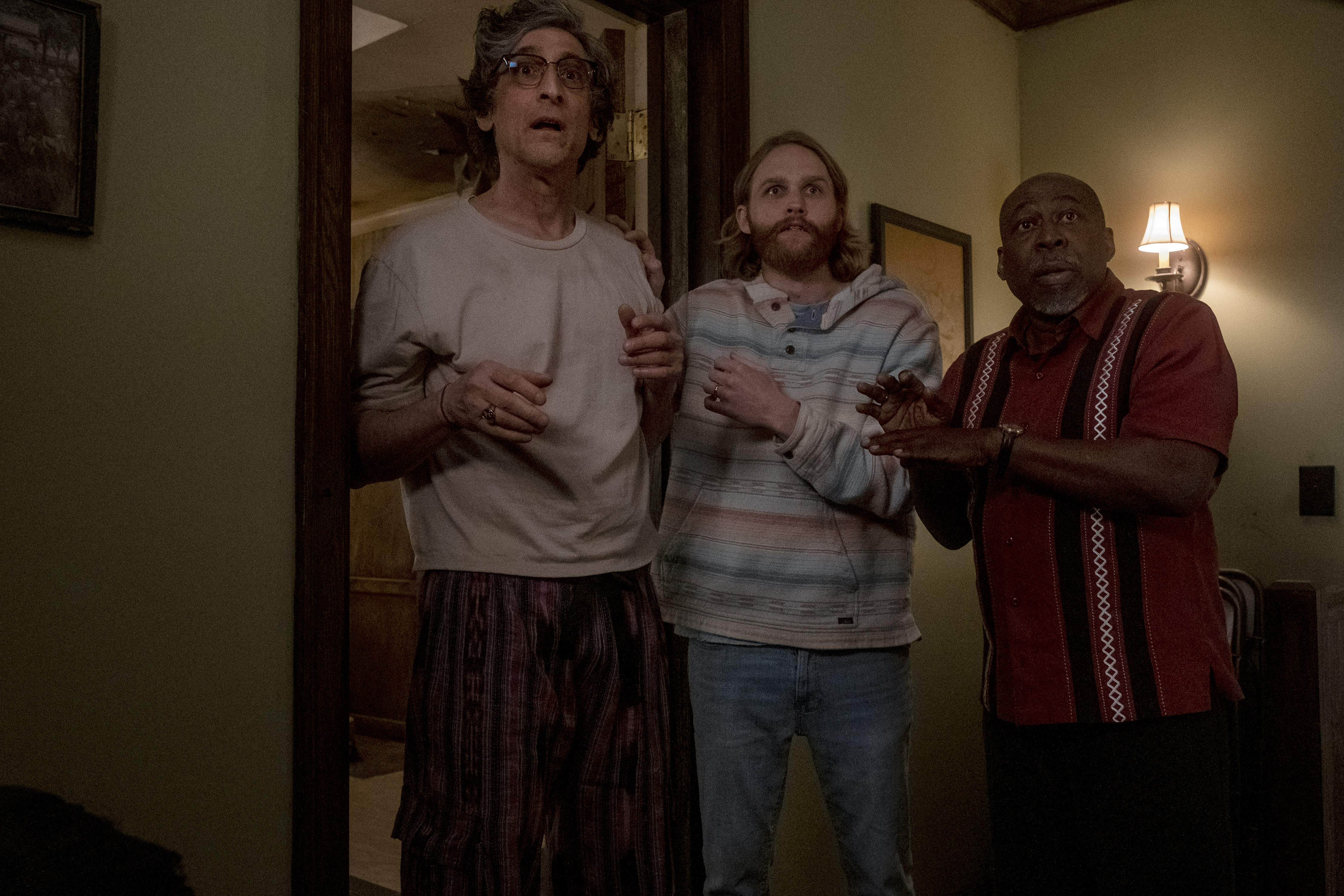 David Pasquesi as Blaise St John, Wyatt Russell as Sean "Dud" Dudley, Brent Jennings as Ernie Fontaine - Lodge 49 _ Season 2 - Photo Credit: Jackson Lee Davis/AMC